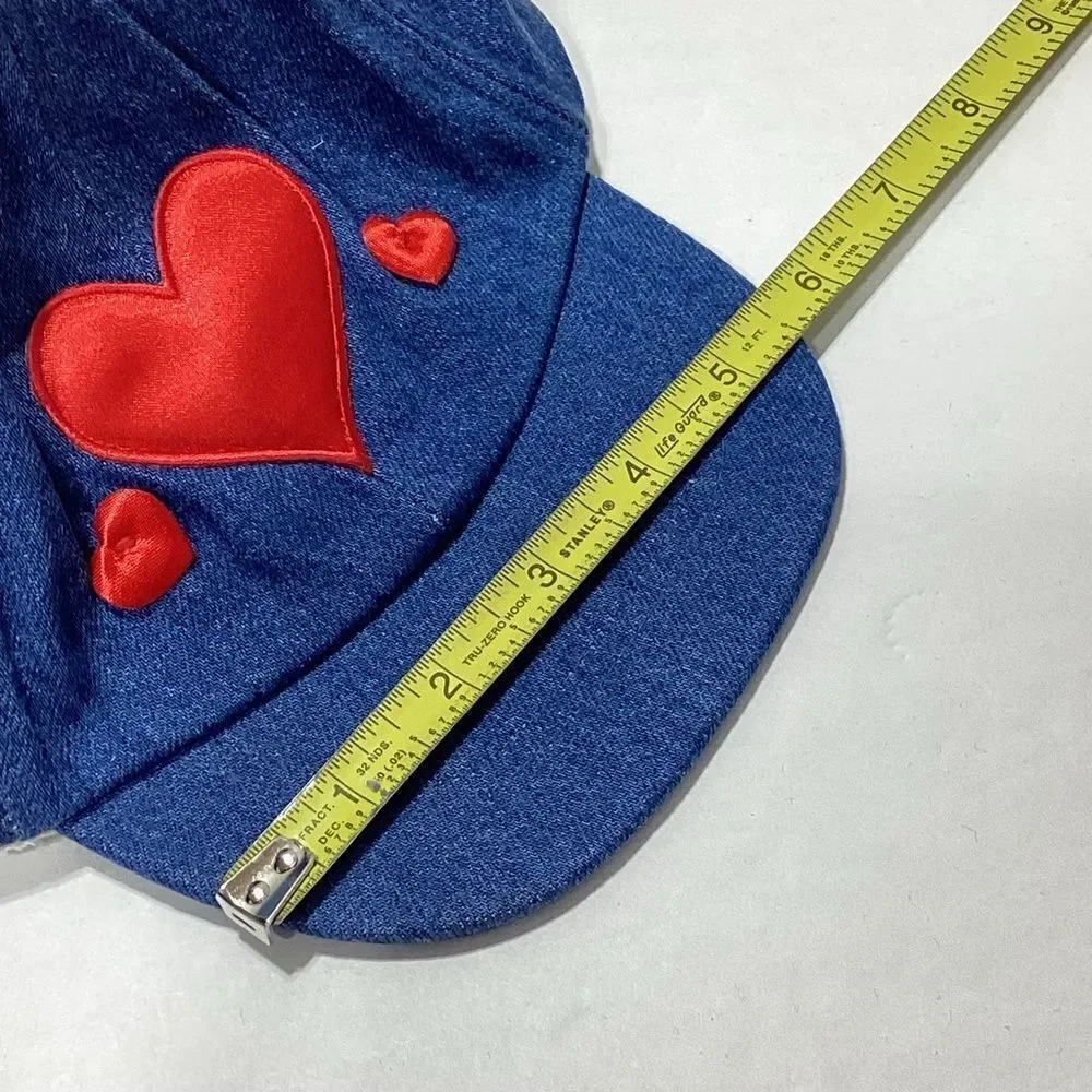 Storybook Heirlooms Denim Cap with Red Heart Accents Vintage Hat NOS Valentine